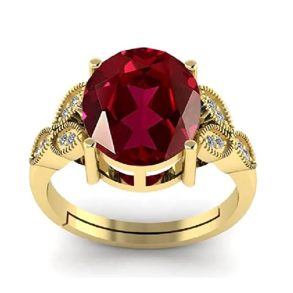 7.25 Ratti 6.50 Carat Ruby Manik Original Certified Gold Plated Gemstone Adjustable Ring For Men With Lab Certificate